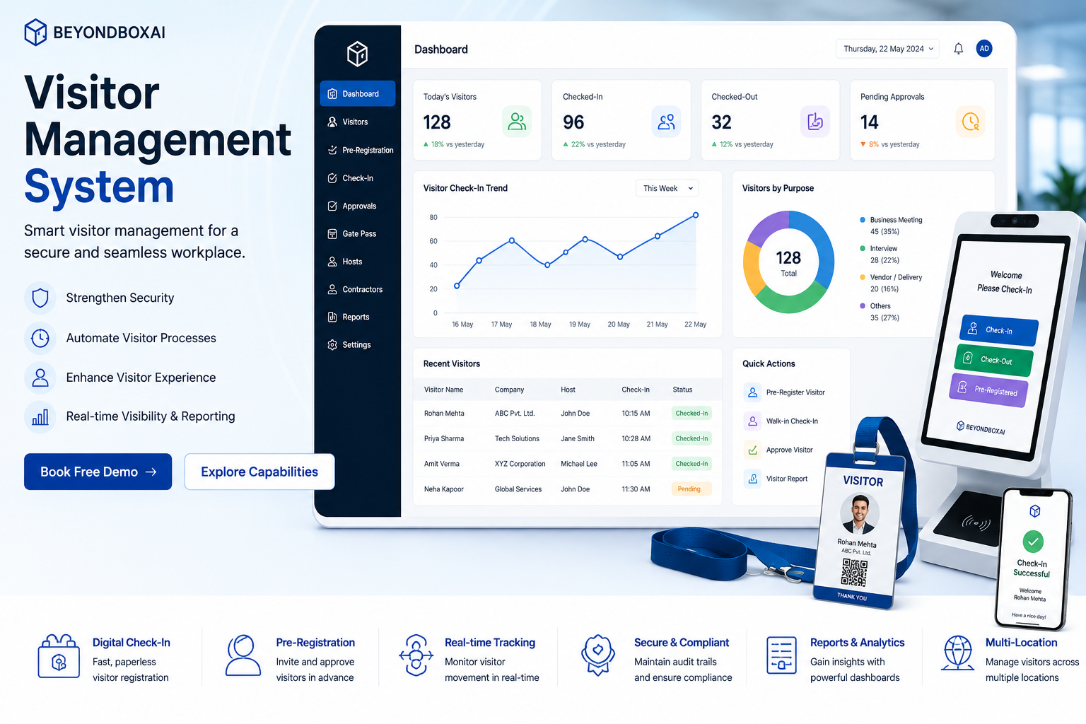 Visitor Management System Dashboard for Digital Visitor Registration and Security Management