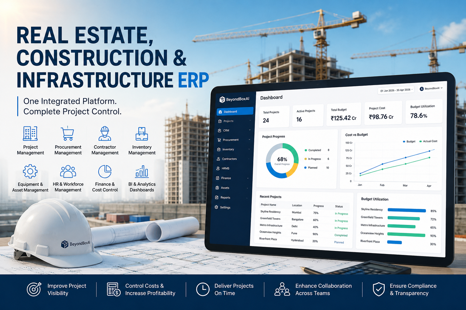 Real Estate Construction ERP Dashboard for Project Management and Business Operations